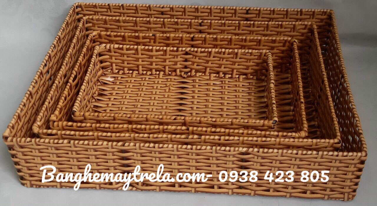 Khay mây nhựa để đồ hình chữ nhật
